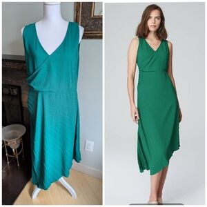 J.Jill Wearever Asymmetrical Pleated Dress Large Everglade Green Woven Poly